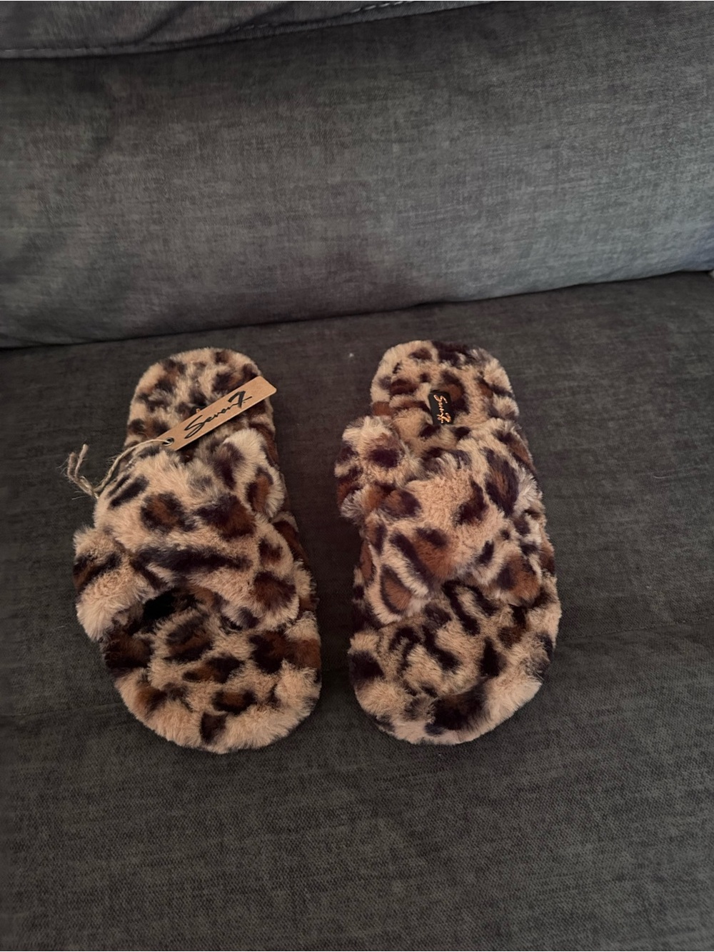 ASOS Leopard Print Fuzzy Slide Slippers in Brown and Black